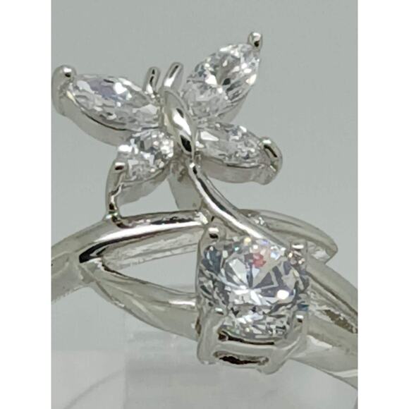 Vintage White Gold GP Round Marquise Cut Sim Diamond CZ Butterfly Ring Size 8.5 - Picture 8 of 10